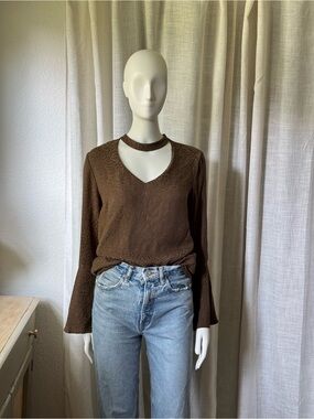 DREW Brown Cutout Long Sleeve Top